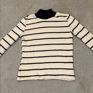 Zara Black and Cream Striped Turtleneck Sweater